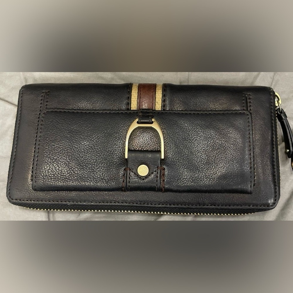 Cole Haan Hobo Bag Leather Braided Grommets Genevieve Denny Black Tan w/wallet - Picture 6 of 9
